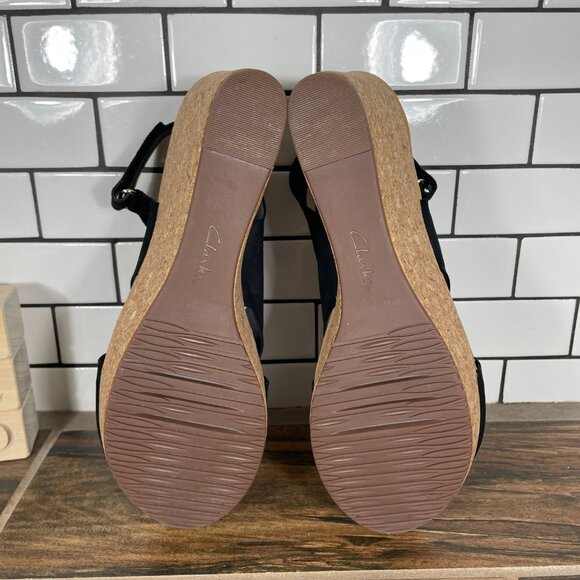 Clarks Annadel Eirwyn Womens Size 12 Shoes Black Nubuck Slingback Wedge Sandal - Picture 7 of 12